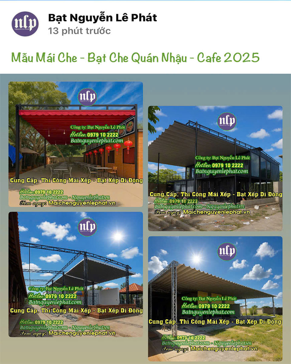 Mẫu bạt kéo mái che quán cafe