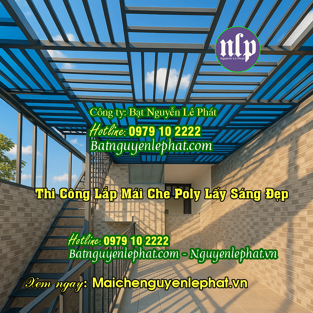 Thi công lắp mái che nhựa poly lấy sáng