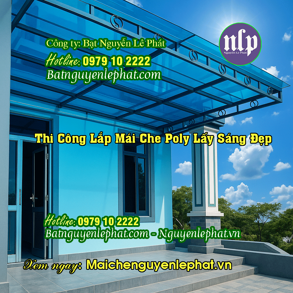 Thi công lắp mái che nhựa poly lấy sáng