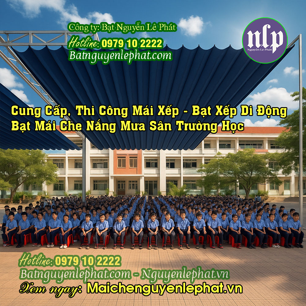 Thi công bạt kéo ngoài trời sân trường học