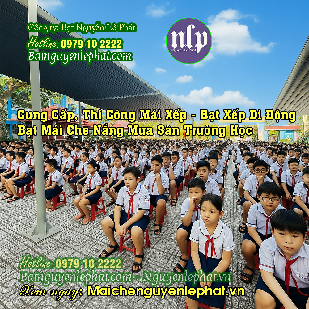 Thi công bạt mái hiên di động sân trường học