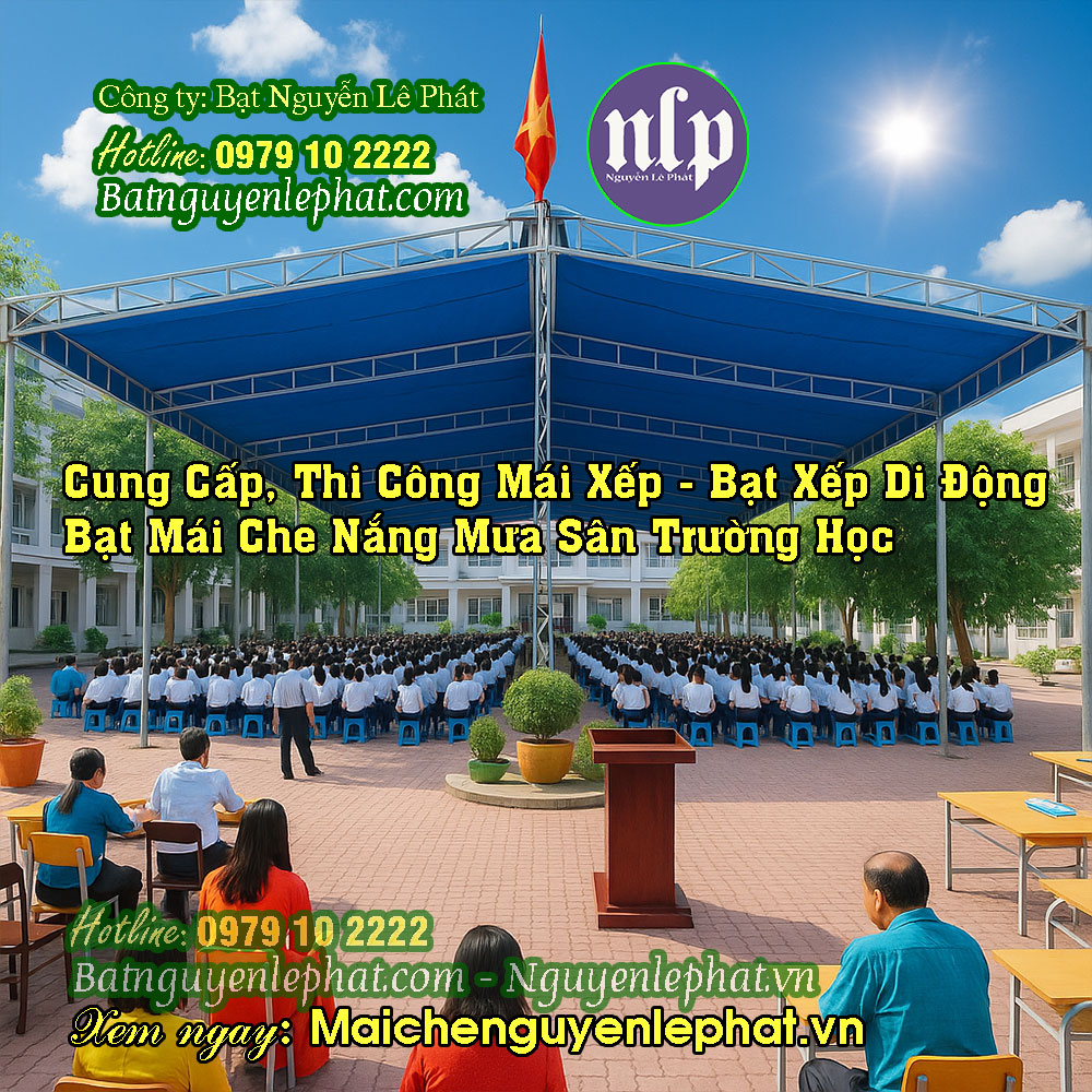 Mái Bạt Kéo Che Nắng Sân Trường Học Tại Long Thành
