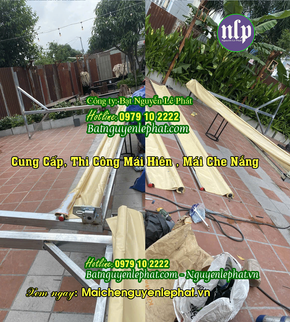Thay bạt mái che chữ a có bánh xe