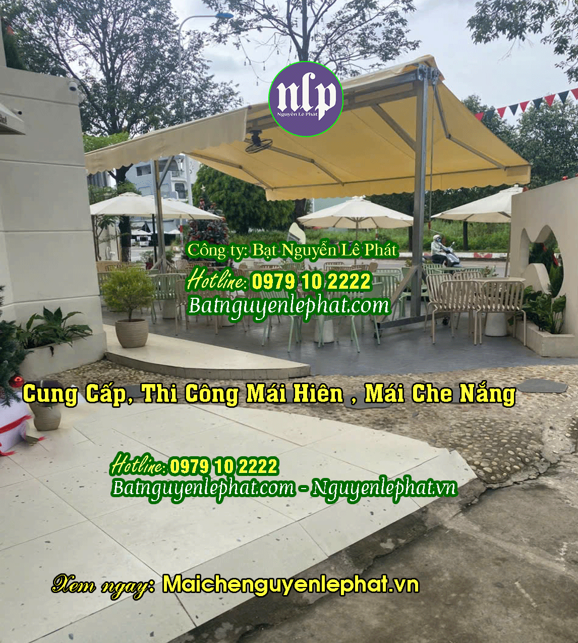 Mái che dù che chữ a quán cafe